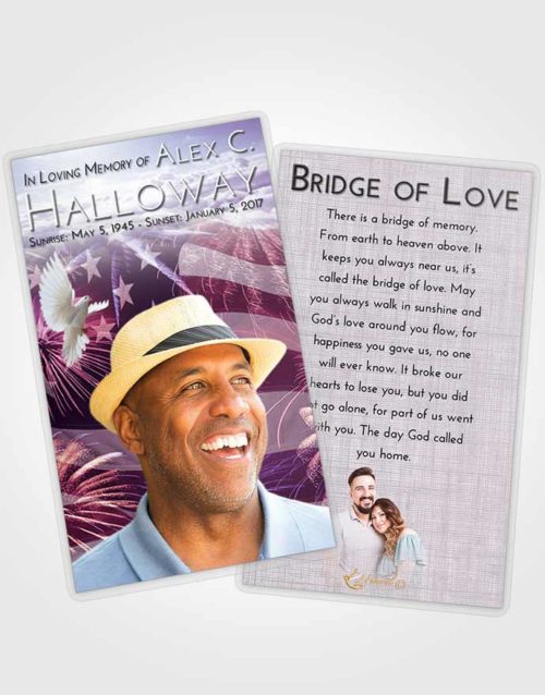 Funeral Prayer Card Template Lavender Sunrise American Patriot