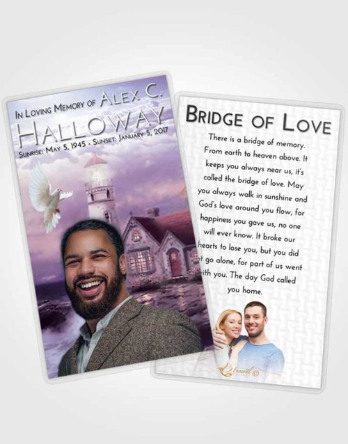 Funeral Prayer Card Template Lavender Sunrise Lighthouse Lookout