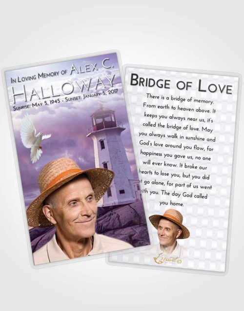 Funeral Prayer Card Template Lavender Sunrise Lighthouse Safety