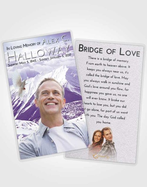 Funeral Prayer Card Template Lavender Sunrise Snowy Mountains