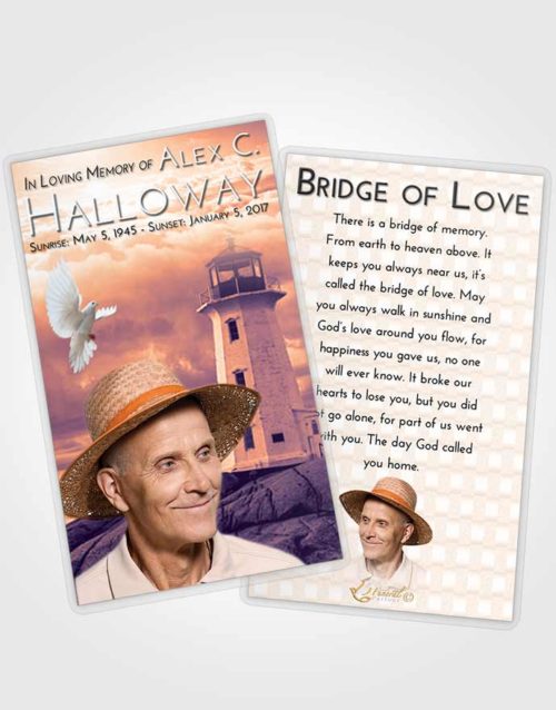 Funeral Prayer Card Template Lavender Sunset Lighthouse Safety
