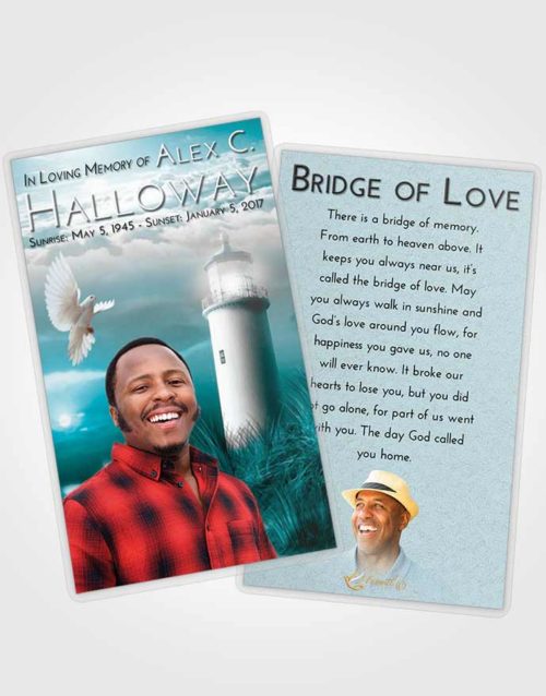 Funeral Prayer Card Template Loving Embrace Lighthouse Serenity