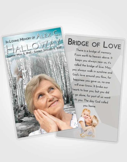 Funeral Prayer Card Template Loving Embrace Snowy Stream