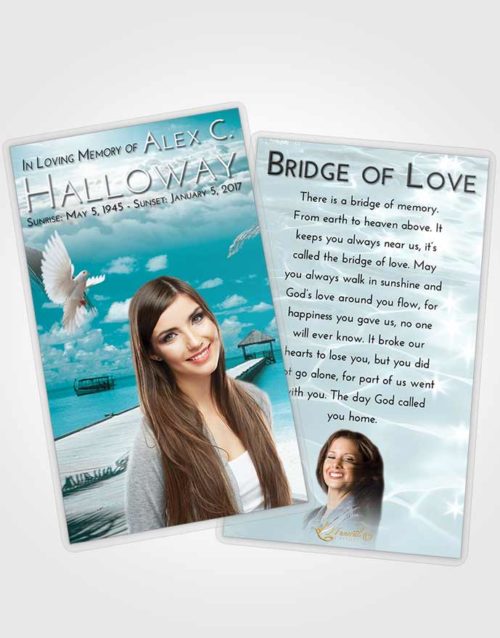 Funeral Prayer Card Template Loving Embrace Tropical Ocean Walk