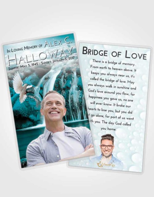Funeral Prayer Card Template Loving Embrace Waterfall Paradise