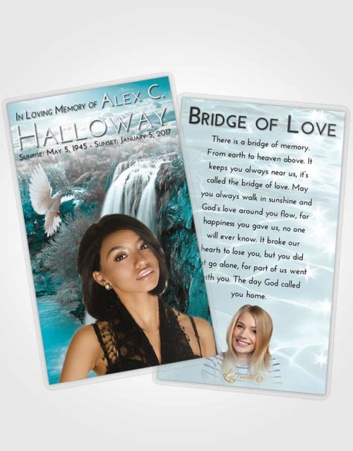 Funeral Prayer Card Template Loving Embrace Waterfall Serenity