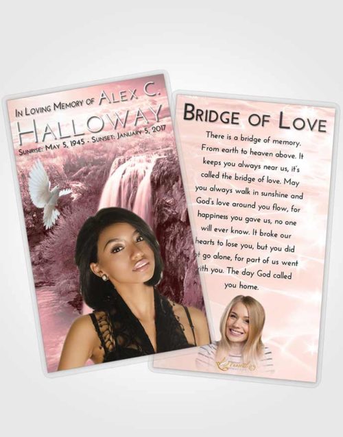 Funeral Prayer Card Template Pink Serenity Waterfall Serenity