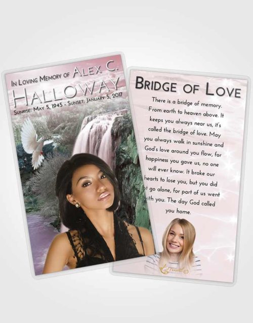 Funeral Prayer Card Template Sunset Waterfall Serenity