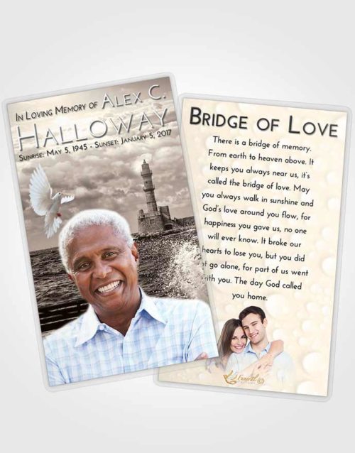 Funeral Prayer Card Template Tranquil Lighthouse in the Tides