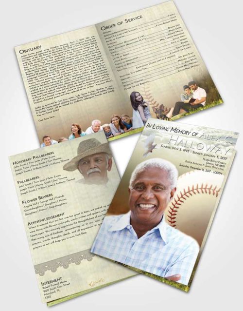 Bifold Order Of Service Obituary Template Brochure At Dusk Baseball Victory
