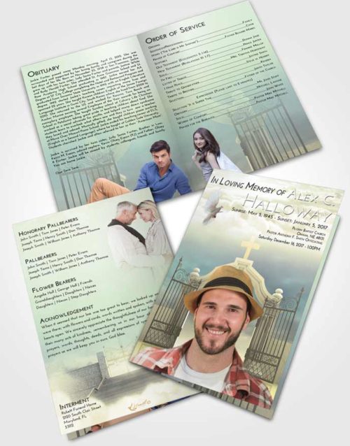 Bifold Order Of Service Obituary Template Brochure At Dusk Clear Gates For Heaven