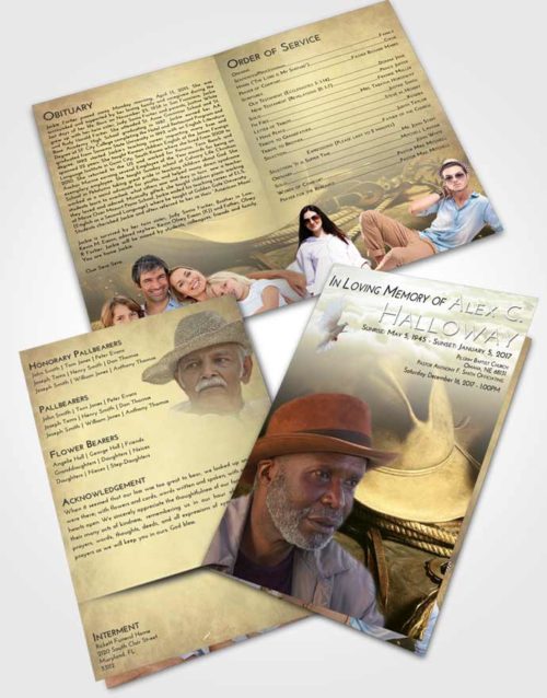 Bifold Order Of Service Obituary Template Brochure At Dusk Cowboy Serenity