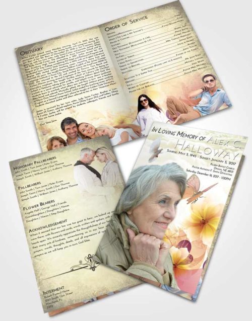 Bifold Order Of Service Obituary Template Brochure At Dusk Floral Butterfly