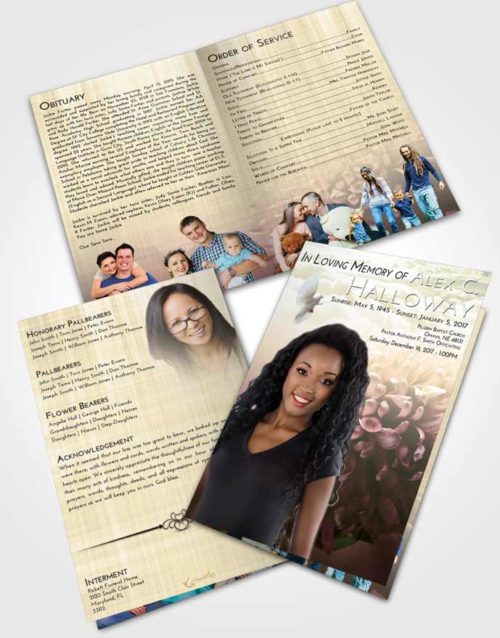 Bifold Order Of Service Obituary Template Brochure At Dusk Floral Morning