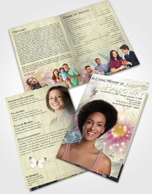 Bifold Order Of Service Obituary Template Brochure At Dusk Floral Summer