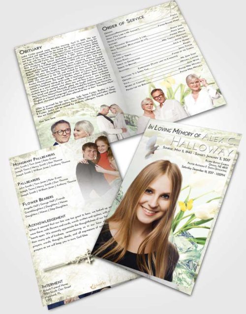 Bifold Order Of Service Obituary Template Brochure At Dusk Floral Wave