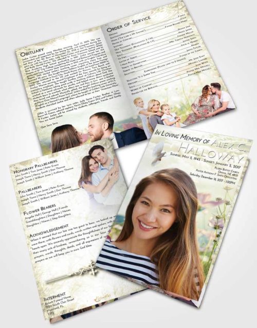 Bifold Order Of Service Obituary Template Brochure At Dusk Floral Whispers