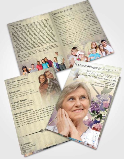 Bifold Order Of Service Obituary Template Brochure At Dusk Floral Wonderland