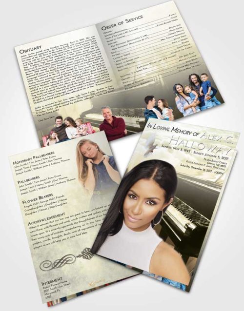 Bifold Order Of Service Obituary Template Brochure At Dusk Grand Piano