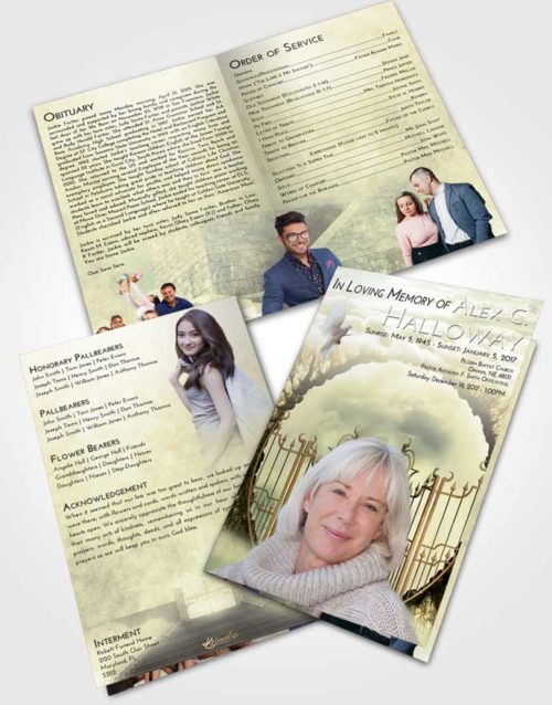 Bifold Order Of Service Obituary Template Brochure At Dusk Mystical Gates of Heaven