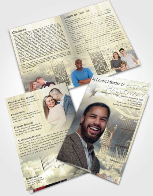 Bifold Order Of Service Obituary Template Brochure At Dusk Precious Gates to Heaven