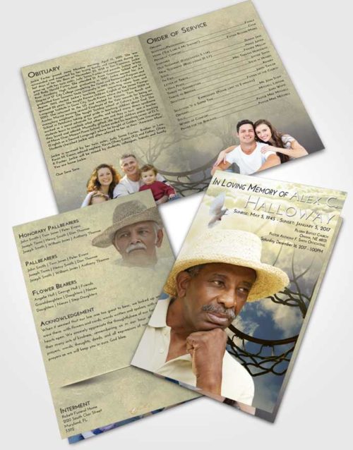 Bifold Order Of Service Obituary Template Brochure At Dusk Sky Ball
