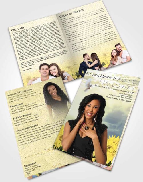 Bifold Order Of Service Obituary Template Brochure At Dusk Sunflower Bliss