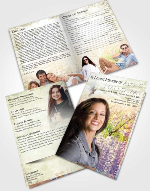 Bifold Order Of Service Obituary Template Brochure At Dusk Whispering Flowers