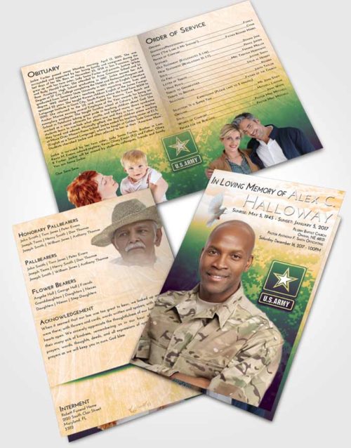 Bifold Order Of Service Obituary Template Brochure Emerald Serenity Army Duty