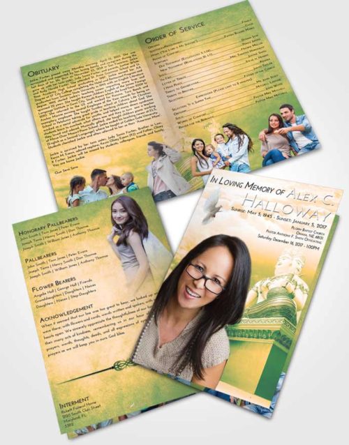 Bifold Order Of Service Obituary Template Brochure Emerald Serenity Brahma Mystery