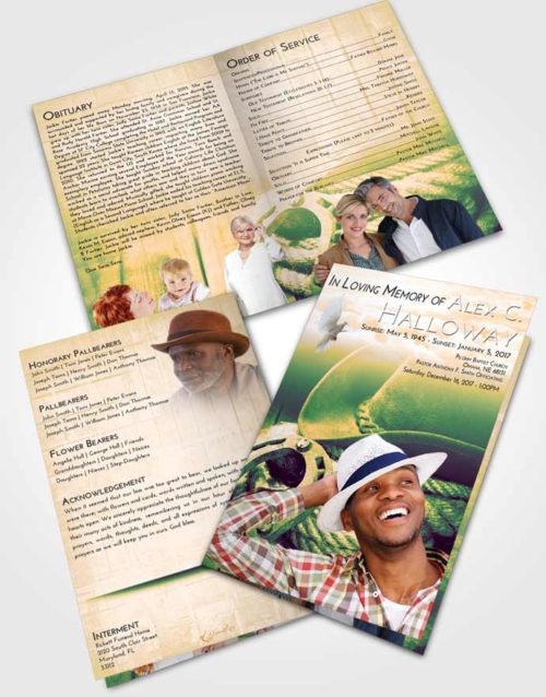 Bifold Order Of Service Obituary Template Brochure Emerald Serenity Cowboy Divinity