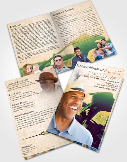 Bifold Order Of Service Obituary Template Brochure Emerald Serenity Cowboy Honor
