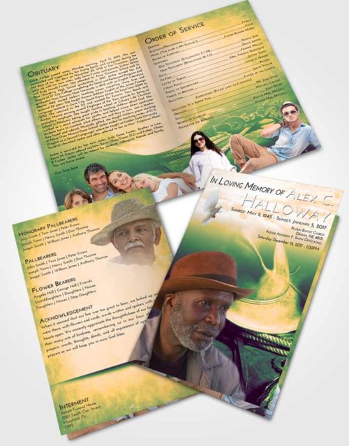 Bifold Order Of Service Obituary Template Brochure Emerald Serenity Cowboy Serenity