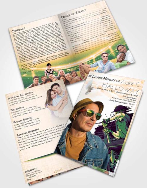 Bifold Order Of Service Obituary Template Brochure Emerald Serenity Cricket Surprise