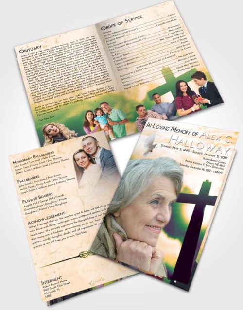 Bifold Order Of Service Obituary Template Brochure Emerald Serenity Faith in the Cross