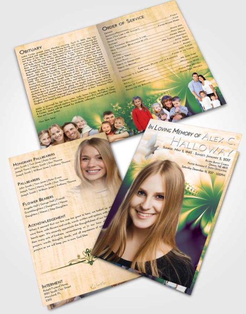 Bifold Order Of Service Obituary Template Brochure Emerald Serenity Floral Lust