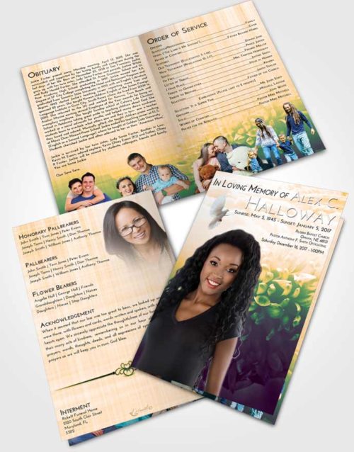 Bifold Order Of Service Obituary Template Brochure Emerald Serenity Floral Morning