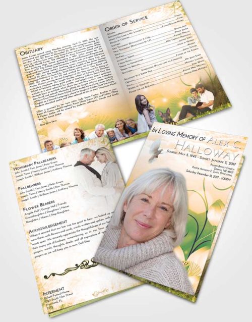 Bifold Order Of Service Obituary Template Brochure Emerald Serenity Floral Peace