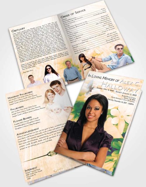 Bifold Order Of Service Obituary Template Brochure Emerald Serenity Floral Serenity