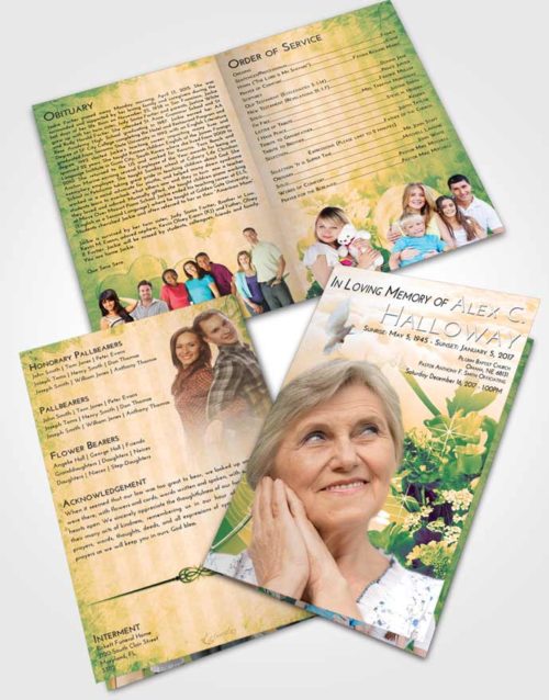 Bifold Order Of Service Obituary Template Brochure Emerald Serenity Floral Wonderland