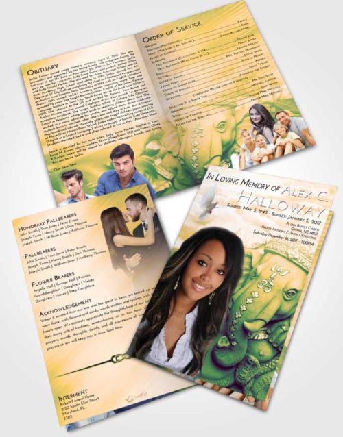 Bifold Order Of Service Obituary Template Brochure Emerald Serenity Ganesha Divinity