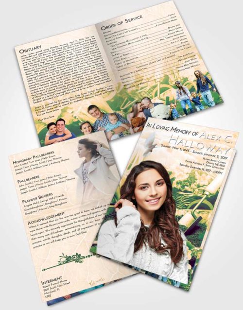 Bifold Order Of Service Obituary Template Brochure Emerald Serenity Gardening Memories