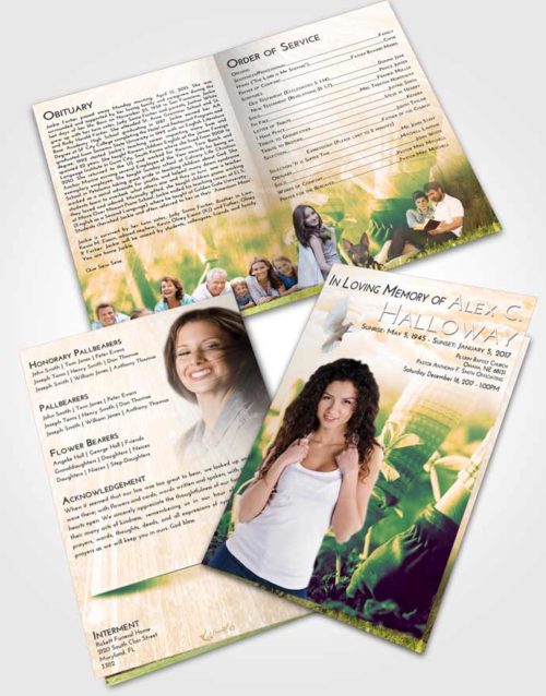 Bifold Order Of Service Obituary Template Brochure Emerald Serenity Gardening Star