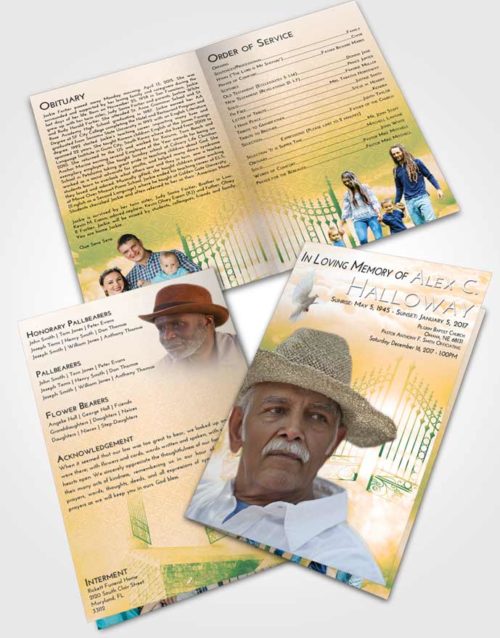 Bifold Order Of Service Obituary Template Brochure Emerald Serenity Gates to Heaven