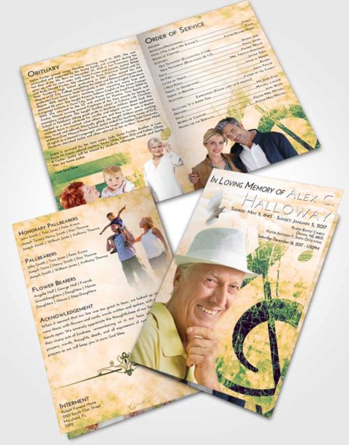 Bifold Order Of Service Obituary Template Brochure Emerald Serenity Harmonica
