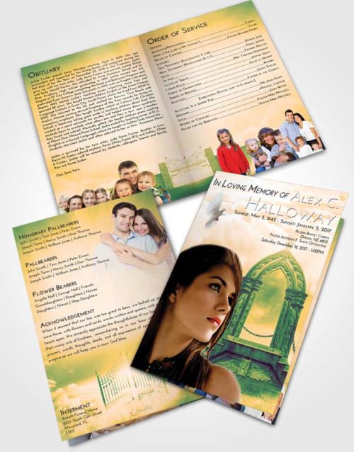 Bifold Order Of Service Obituary Template Brochure Emerald Serenity Heavens Path