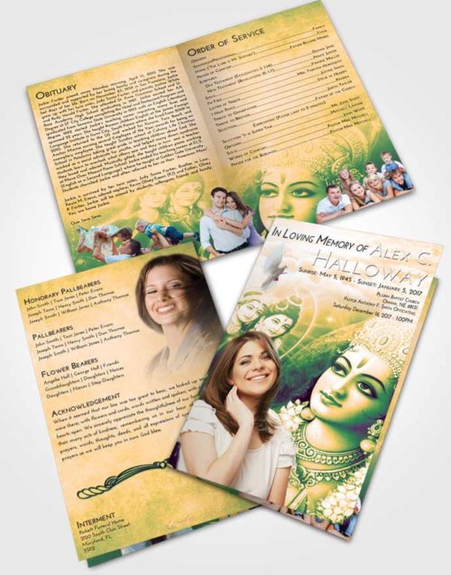 Bifold Order Of Service Obituary Template Brochure Emerald Serenity Hindu Majesty