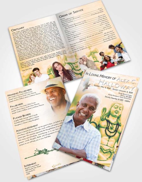 Bifold Order Of Service Obituary Template Brochure Emerald Serenity Hindu Mystery