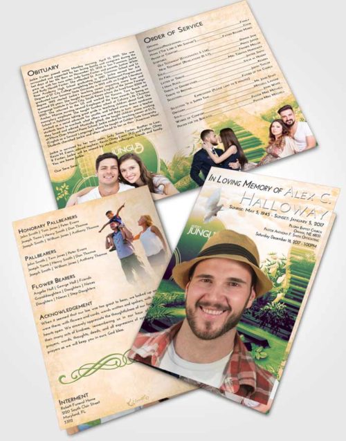 Bifold Order Of Service Obituary Template Brochure Emerald Serenity Jungle Music