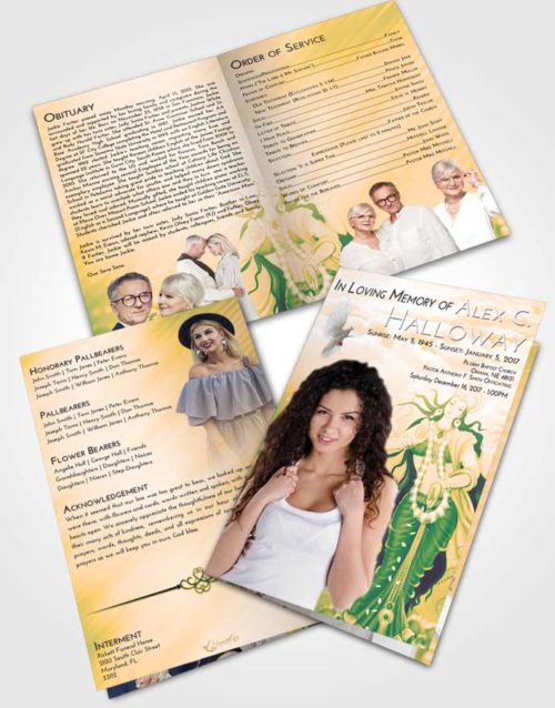 Bifold Order Of Service Obituary Template Brochure Emerald Serenity Lakshmi Divinity